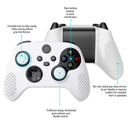 Vista 3 de eXtremeRate PlayVital White 3D Studded Edition Anti-slip Silicone Cover Skin for Xbox Series XS Controller, Soft Rubber Case Protector for Xbox Core