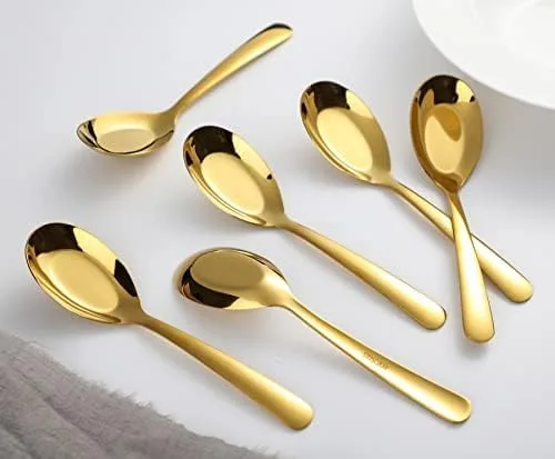 Vista 4 de Cucharas de sopa de acero inoxidable, juego de 6 cucharas de sopa de peso pesado, cucharas de sopa chinas, cucharas de ramen pulidas con espejo