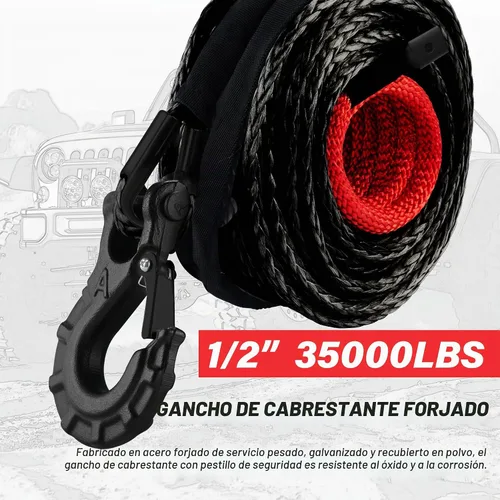 Vista 5 de TYT Kit de Cuerda Sintética para Cabrestante - 1/2" x 92' con 32000 lbs de Resistencia, Funda Protectora, Gancho de Servicio Pesado y Correa