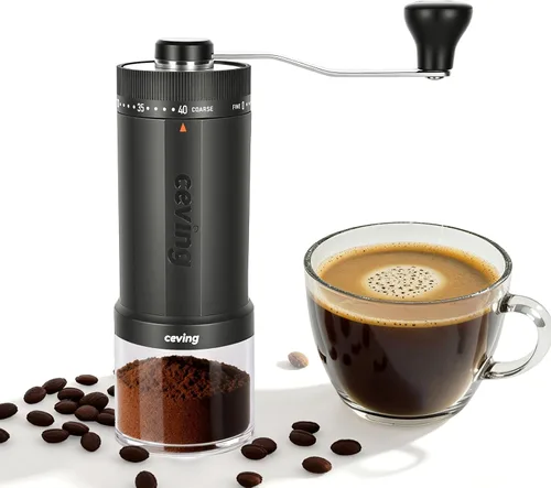Vista 6 de Mini molinillo de café manual con 40 configuraciones ajustables, molinillo de granos de café portátil de mano con capacidad de 30g, molinillo
