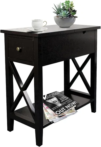 Vista 15 de ChooChoo Mesa auxiliar, mesa auxiliar estrecha abatible con estación de carga Narrow Side Table with USB Ports and Outlets, Nightstand with