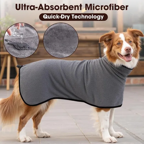 Vista 4 de Bata de Baño de Microfibra para Perro Toalla Envolvente para Perro Abrigo de Secado Súper Absorbente Bata de Baño para Cachorro, Perros Medianos