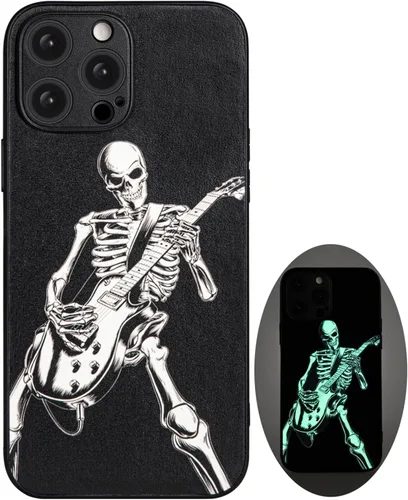 Vista 33 de X spirit Funda genial para iPhone 11, diseño de esqueleto de calavera, estilo gótico atrevido emo luminoso, dedo medio, rock n roll, se ilumina