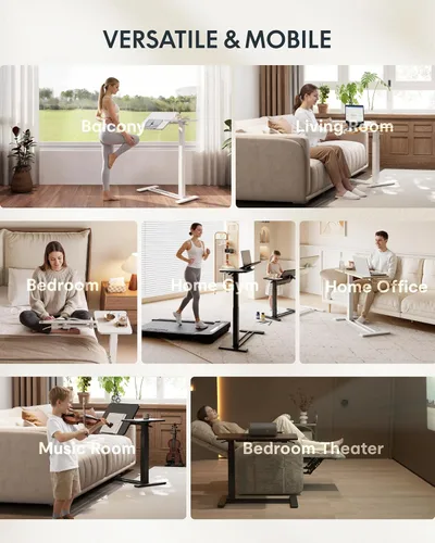 Vista 5 de FLEXISPOT Mesa auxiliar en forma de C de altura ajustable con parte superior inclinable de un solo lado, mesa auxiliar móvil para sofá y mesita