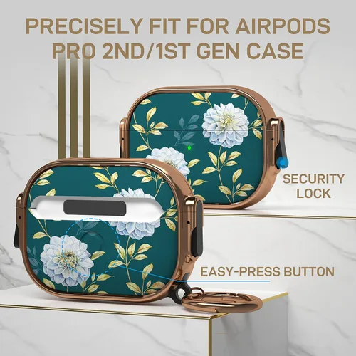 Vista 4 de Maxjoy Funda para AirPods Pro de 2ª/1ª generación con cerradura, bonita funda protectora para AirPods Pro 2, funda protectora dura para AirPod Pro