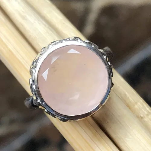 Vista 7 de Anillo de plata de ley 925 de cuarzo rosa rosa natural de 4 quilates, tamaño 6, 8, 9