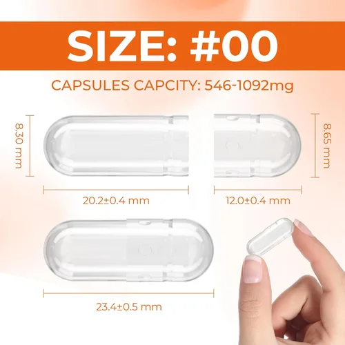Vista 2 de Angtai JN Cápsulas de gelatina tamaño 00 cápsulas de gel vacías puras bovinas transparentes (100 unidades) sin gluten, sin OMG, kit de llenado