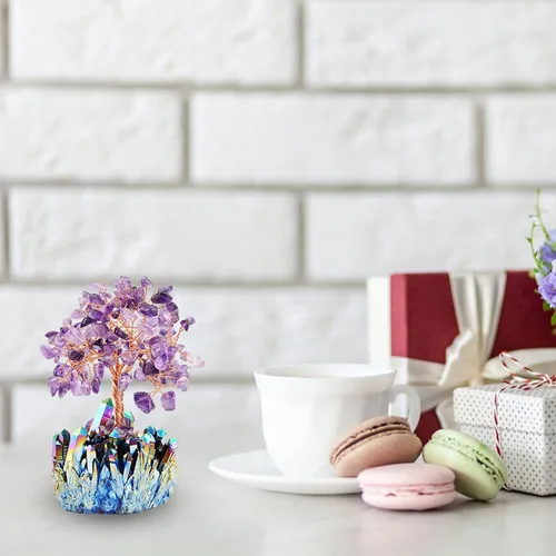 Vista 6 de Mookaitedecor - Árbol de cristal con base de cuarzo, bonsái para la riqueza y buena suerte Árbol bonsái, árbol de dinero para la suerte