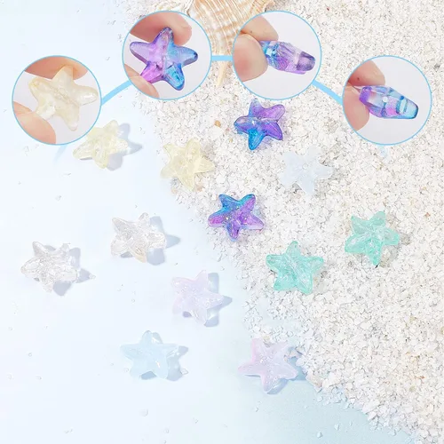Vista 3 de SUNNYCLUE 1 caja de 120 cuentas de estrella de mar, cuentas de estrella de mar, estrella de mar, océano, animal de doble cara, transparentes