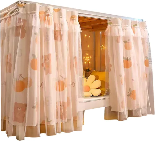 Vista 10 de Cortinas de gasa bonitas genéricas para litera con dosel de cama con encaje, 2 paneles, aguacate