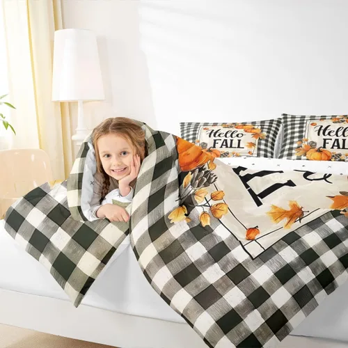 Vista 7 de Juego de edredón de calabaza de otoño tamaño individual para niños y niñas, juego de ropa de cama para niños, mujeres y hombres, ultra suave