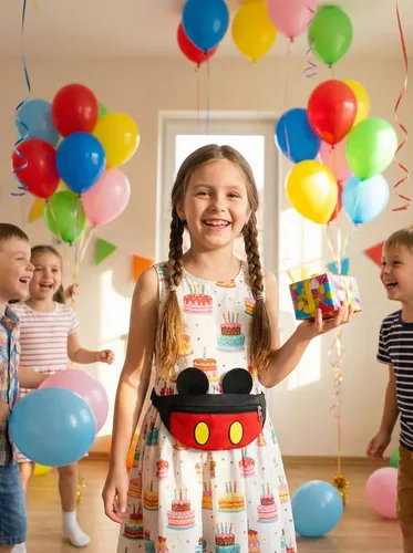 Vista 5 de Riñonera con diseño de dibujos animados para niños y niñas, con orejas de ratón, Patrón 1