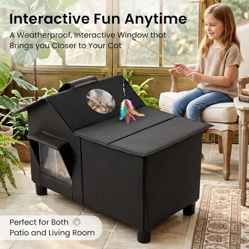 Vista 6 de Love's cabin Outdoor Cat House - Cama elevada resistente a la intemperie Negro