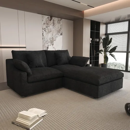 Vista 3 de WJShome Sofá Seccional Cloud Couch de 83 pulgadas para sala de estar, sofá seccional modular relleno de plumón, sofás en forma de L con otomana