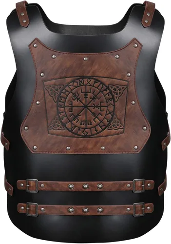 Vista 2 de HZMAN Viking Warrior Chest Armor Medieval PU Leather Vest Leather LARP Medieval Armour for Party Cosplay Halloween