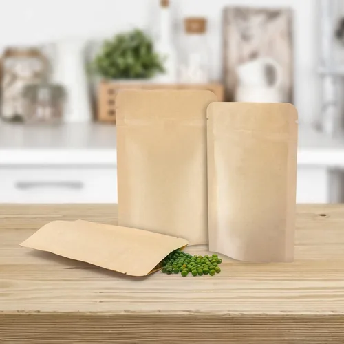 Vista 7 de SumDirect Bolsas de pie de papel kraft – Paquete de 50 bolsas reutilizables con cremallera de 3.5 x 5.5 pulgadas con forro de aluminio para el hogar