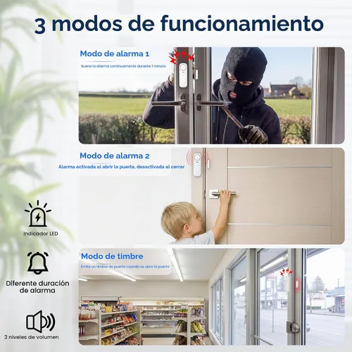 Vista 3 de TECKNET Alarmas de puerta cuando se abre, alarma con sensor de puerta inteligente WiFi de 2.4 G y timbre, alertas de aplicación, alarmas de puerta