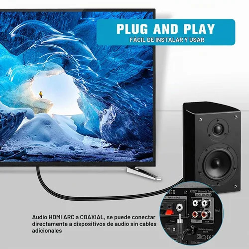 Vista 5 de Convertidor de audio HDMI eARC/ARC a coaxial de 192 KHz para TV a sistema de sonido, Plug & Play ARC a cable coaxial Adaptador extractor de audio