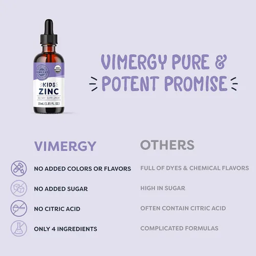 Vista 5 de VIMERGY Sulfato de zinc líquido orgánico USDA para niños, para niños y adolescentes de 1 a 18 años de edad, apoyo inmunológico de rápida absorción*