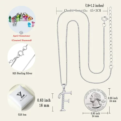 Vista 6 de YL Collares con iniciales para mujer, plata de ley 925, circonita cúbica, 26 joyas del alfabeto, Metal, circonita