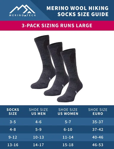 Vista 5 de Merino.tech Calcetines de lana merino para mujeres y hombres, 85% lana merina, calcetines de senderismo estilo tripulación