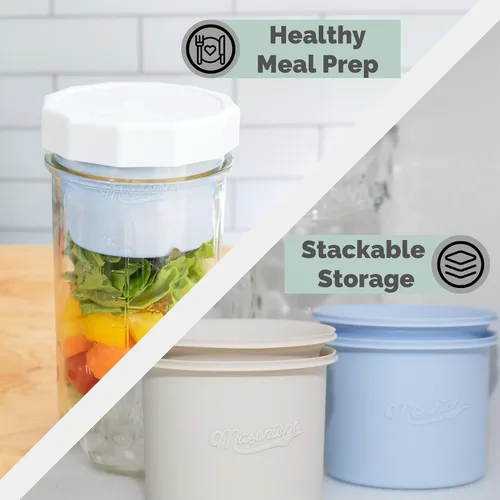 Vista 5 de Masontops Snack Stack - Separadores de tarros Mason para frascos de boca ancha, avena durante la noche y recipientes de preparación de comidas