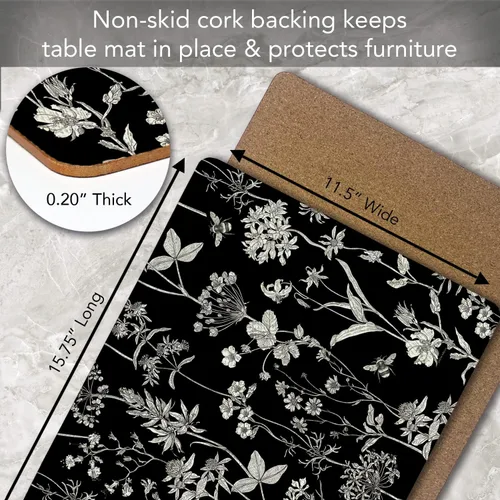 Vista 5 de Manteles Individuales Decorativos Premium de Tablero Duro para Mesa Jardín de Medianoche Negro y Blanco Paquete de 4 Fabricado en los Estados Unidos