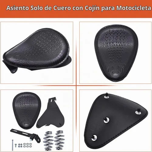 Vista 5 de labwork Cojín de cuero estilo cocodrilo para motocicleta, asiento individual con amortiguador, placa base de resorte, repuesto para Chopper Bobber