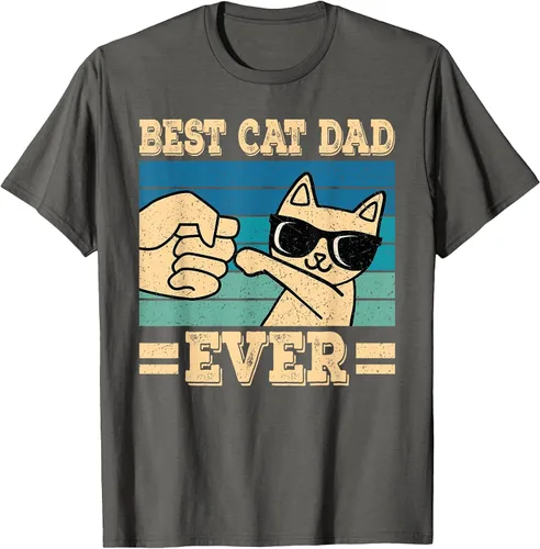 Vista 5 de Best Cat Dad Ever Vintage Funny Cat Lover Retro Men T-Shirt Asphalt Grey