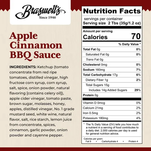 Vista 2 de Braswell's Salsa de barbacoa de manzana y canela, lote pequeño, especialidad reconocida, fabricada en Estados Unidos, desde 1946 (13.5 onzas)