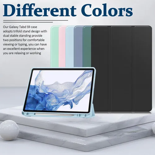Vista 7 de Miimall Funda compatible con Samsung Galaxy Tab S9 2023, funda ultradelgada con triple soporte, de piel suave, poliuretano termoplástico duradero, a