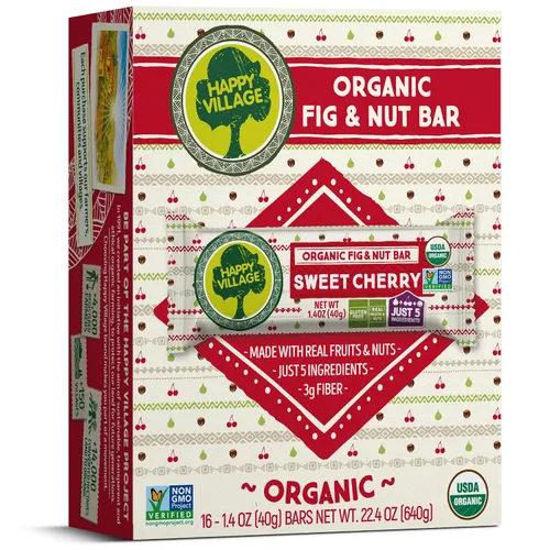 Vista 8 de Happy Village Barra orgánica de higo y nueces, APRICOT, solo 3 ingredientes, sin gluten, sin azúcar añadida, Kosher, sin OMG, vegana, buena fuente