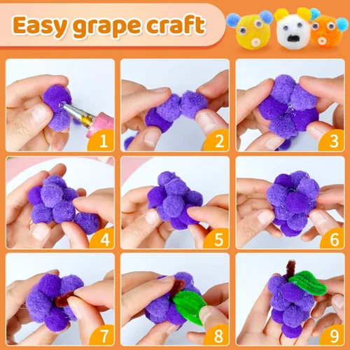 Vista 5 de Eppingwin - 2000 pompones negros, pompones suaves de 1 cm para manualidades, 0.4 pulgadas para proyectos de bricolaje de arte y manualidades (negro)