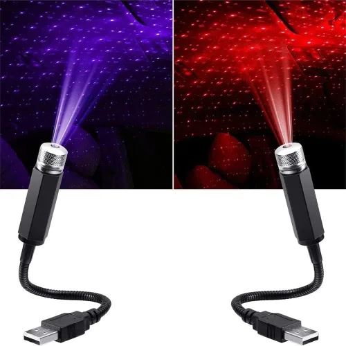 Vista 5 de Mini proyector de estrellas LED de luz nocturna, luces interiores de coche azul violeta, luz nocturna USB ajustable, lámpara de techo romántica