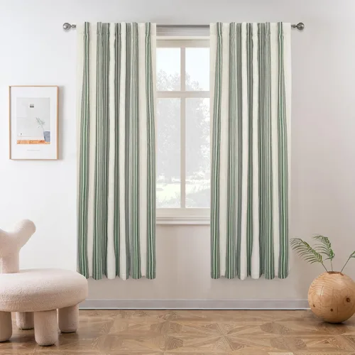 Vista 58 de DriftAway Chris Linen - Cortinas opacas con capa térmica y reductora de sonido, 63 pulgadas de largo para dormitorio, cortinas estampadas a rayas
