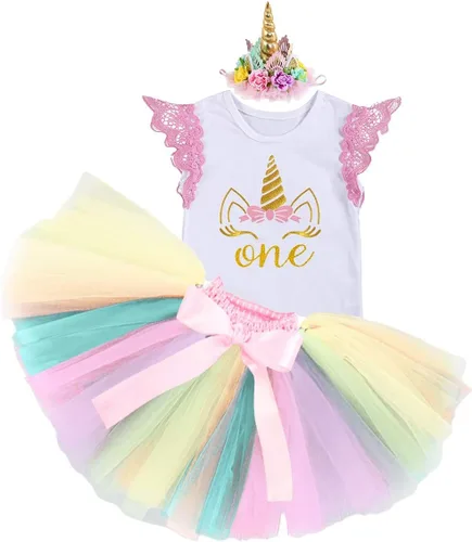 Vista 10 de Disfraz de princesa para bebé y niña de primer cumpleaños, con diseño de unicornio y falda tutú arcoíris (zapatos)