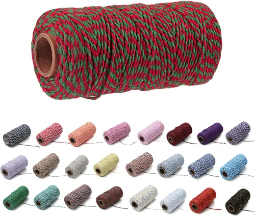 Vista 19 de 1 rollo de cuerda de algodón colorida de 0.0787 in de 109 yardas, cuerda para panaderos, manualidades DIY, envoltura de regalos, Navidad, boda #02