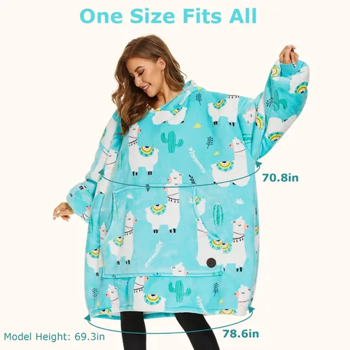 Vista 2 de THREE POODLE - Manta con capucha portátil para mujeres, sudadera con capucha de sherpa de gran tamaño para adultos hombres, mantas con capucha