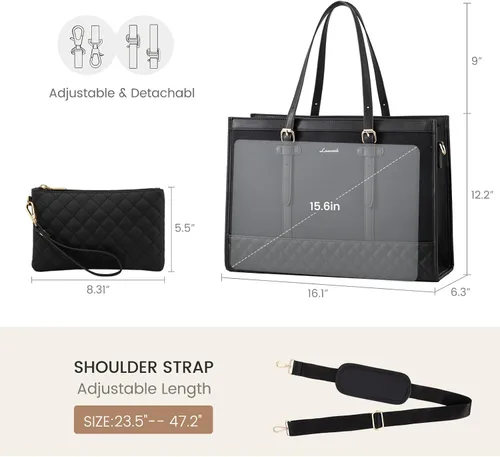 Vista 4 de LOVEVOOK Bolsa para Laptop para Mujeres de 15.6 pulgadas Bolsa Tote de Lona para Laptop, Bolsa de Trabajo de Gran Capacidad con Bolso de Mano, Bolsa