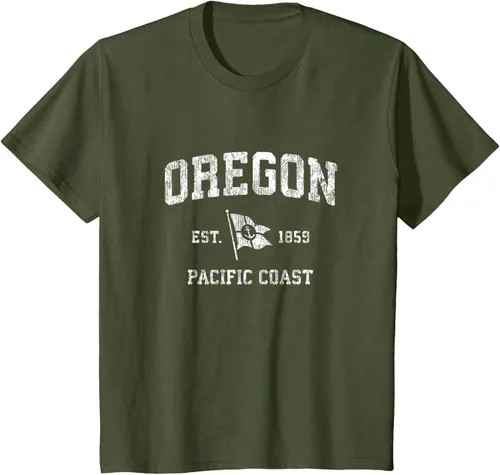 Vista 15 de Oregon Vintage barco ancla bandera diseño de West Coast Retro Tee, hombre S, Arándano