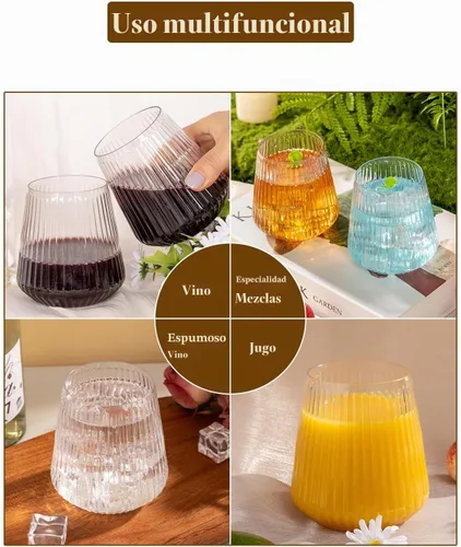 Vista 6 de Goodluck Paquete de 36 copas de vino de plástico sin tallo de 12 onzas – Copas transparentes con estrías, elegante vajilla reutilizable desechable