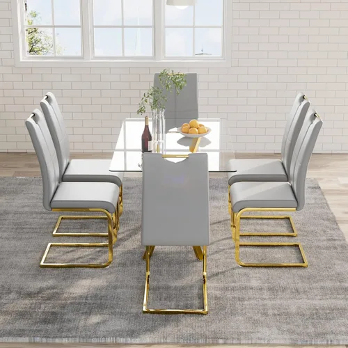 Vista 29 de 5-Piece 47" Dining Table with 4 PU Leather Chairs, Modern Dining Table Set for 4, Rectangle Black Top Kitchen Table with Black Metal Legs for Dining