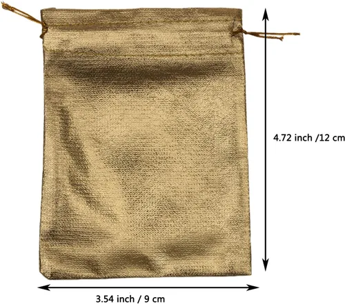 Vista 5 de Paquete de 100 bolsas de organza doradas resistentes de 3.54"x4.72" con cordón para joyería, boda, fiesta, Navidad, favor, regalo, dulces, chocolate