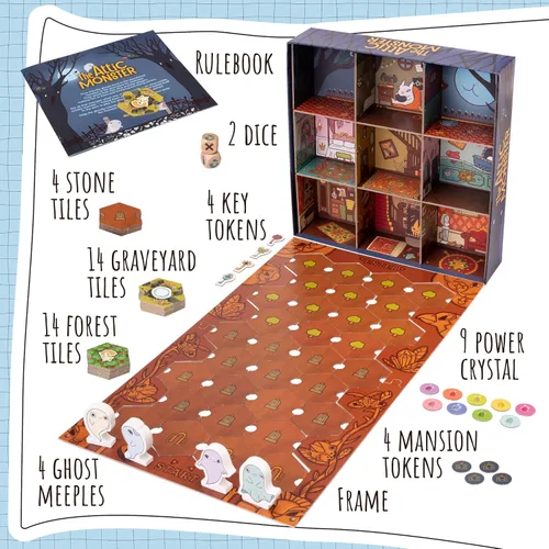 Vista 3 de El Monstruo del Ático Juego de mesa familiar Juego de mesa para adultos y familia Juego de mesa de aventura A partir de 5 años Para 2 a 4