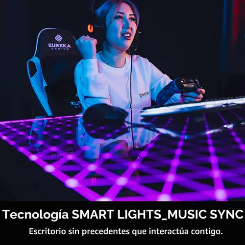 Vista 9 de EUREKA ERGONOMIC Escritorio de Juegos en Forma de L Reversible de 60 Pulgadas de Vidrio Negro con Luces LED RGB, Mesa de Computadora para Oficina