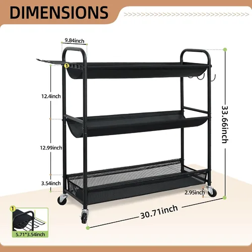 Vista 2 de STORAGE MANIAC - Soporte de entrenamiento de 3 estantes con ruedas Sports Ball Cart with Hooks, Rolling Ball Basket Storage for Garage or Gym