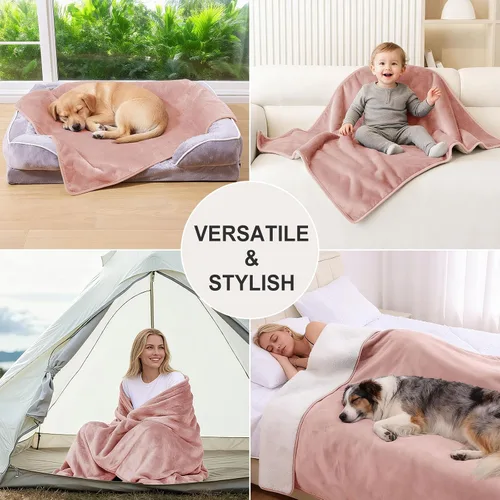 Vista 6 de Smiry Manta de cama impermeable para perro, manta a prueba de fugas para mascotas, para cama, sofá, reversible, de forro polar sherpa, funda