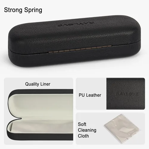 Vista 8 de RayLove Estuche rígido para lentes con paño de limpieza, funda protectora de piel sintética para lentes de sol