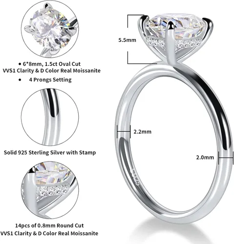 Vista 2 de Ladylike 11.523CT Oval Cut Moissanite Engagement Ring for Women 925 Sterling Silver Solitaire Rings with Hidden Halo D Color VVS1 Promise Wedding