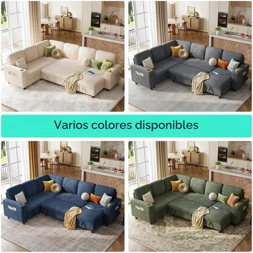Vista 8 de LINSY HOME Camillas seccionales para sala de estar, 81 pulgadas en forma de U, 6 asientos, beige